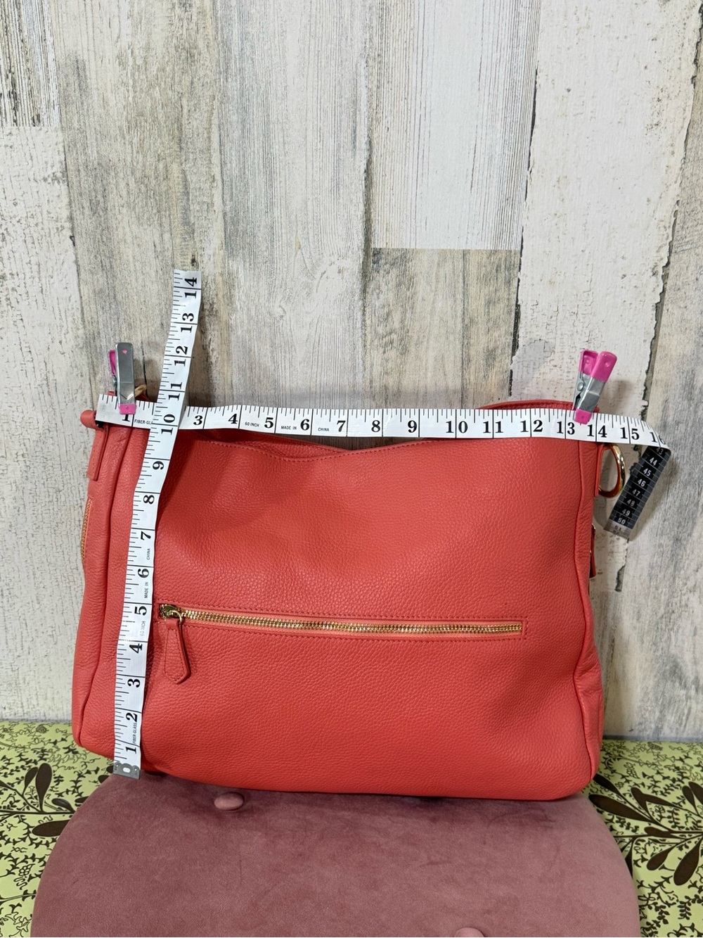 Laggo Coral Leather Hobo Shoulder Bag with Gold Accents - Picture 4 of 16